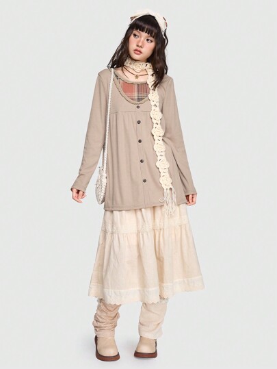 J-Fashion T-shirt À Manches Longues À Carreaux Patchwork Pour Femme