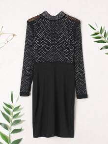 Rhinestone Detail Sheer Bodycon Dress - Black - View 6