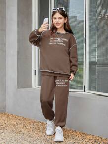 Tween Girls' Loose Fit Letter Print Sweatshirt And Jogger Pants Casual 2-Piece Set