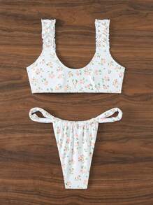 SHEIN Swim Mod Ditsy Floraled Bikini Set Summer Beach - White - View 6