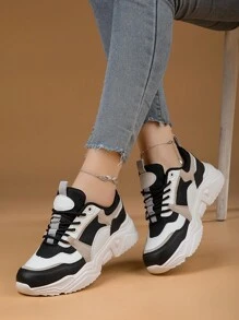 Women's Breathable Lightweight Fashionable Thick-Soled High/Low-Top Sneakers, All Seasons, Casual Sports Shoes, Chunky Sneakers