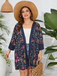 Swim Lushoire 大尺碼女款花卉印花七分袖和服嘉年華 - 彩色 - 查看 1