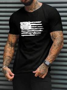 Manfinity Homme 男士大码條紋印花T恤 - 黑色 - 查看 1