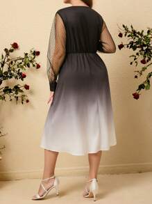 SHEIN LUNE Grote maten Vrouwen Gradient Polkabollen Doorschijnend Lange mouwen Jurken