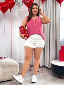 SHEIN Essnce 夏季大尺碼女士格紋鈕扣坦克上衣