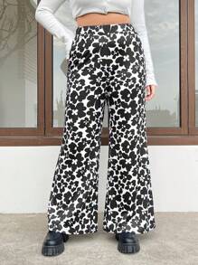 CovetEZ Kích thước lớn Của phụ nữ In Hoa Linh hoạt Thiết kế Quần - Đen và trắng - Xem 3