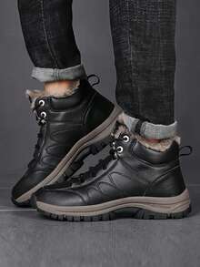 男士冬季防風、加絨內裡、防滑、高幫、大尺碼戶外攀登鞋,適用於青少年 - 黑色 - 查看 4