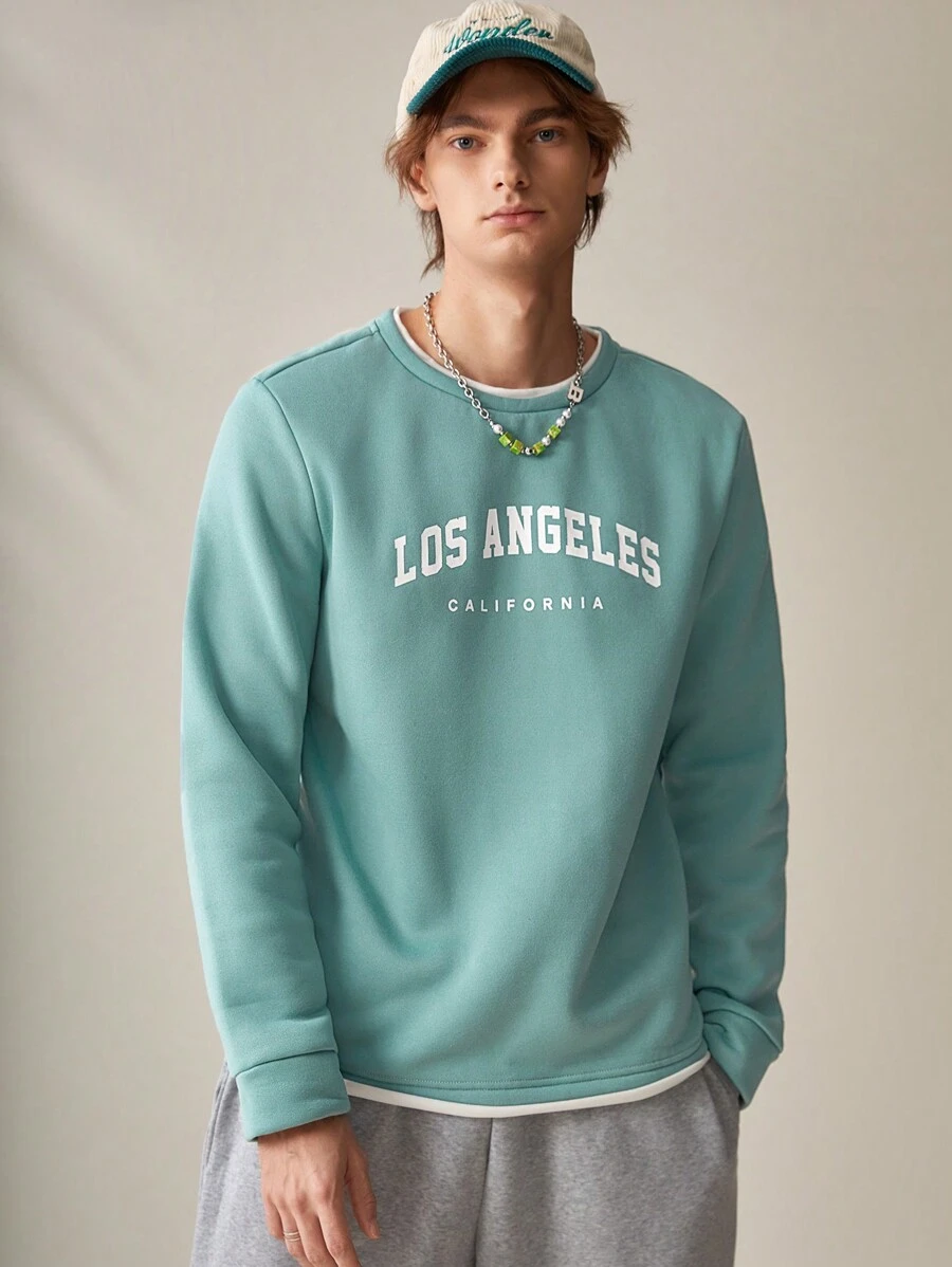 Manfinity RebelGame 男士字母圖案拼接邊運動衫 - 綠色 - 查看 1