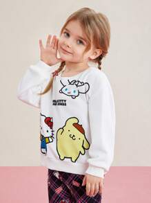 HELLO KITTY AND FRIENDS | SHEIN 年輕女孩卡通字母印花運動衫 - 白色 - 查看 3