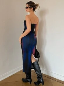 Aloruh 渐变蓝色绘画印花紧身长裙 - 彩色 - 查看 2