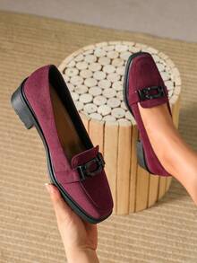 Women's Chunky Heel Mary Jane Shoes With Non-Slip & Waterproof Platform For Outside Wear, Large Sizes 41-42, Fall/Winter 2023 New Arrival - Burgundy - View 6