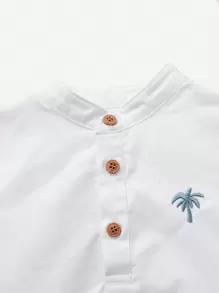 Cozy Pixies Baby Boys' Coconut Tree Embroidery Stand Collar Short Sleeve Top And Shorts Set