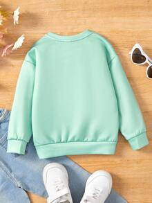Young Girl Cat Print Drop Shoulder Sweatshirt - Mint Green - View 2
