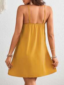 SHEIN VCAY Xếp li Ngày lễ Của phụ nữ Váy Dây - Màu vàng - Xem 2