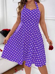 Celure Đầm suông hở lưng họa tiết chấm bi mùa hè cỡ lớn có thắt lưng - Nhiều màu - Xem 8