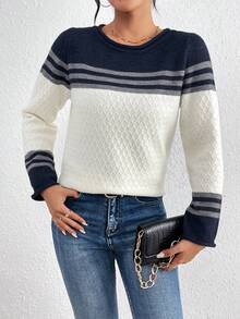 SHEIN LUNE Women'S Color Block Striped Sweater - Multicolor - View 5