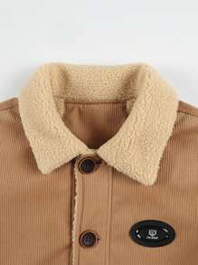 男士贴片保暖加绒厚领加厚保暖内衬灯芯绒夹克 - 卡其色 - 查看 4