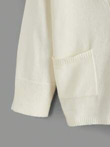 SHEIN BASICS Plus Size Solid Color Drop Shoulder Cardigan With Doubled Pockets - White - View 4