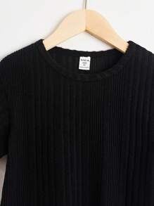 Girls' Loose Casual Round Neck Ribbed T-Shirt, Spring/Summer - Multicolor - View 4