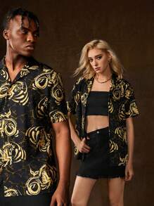 HOUSE OF THE DRAGON X SHEIN Unisex 1pc All Over Print Short Sleeve Shirt - Black - View 7