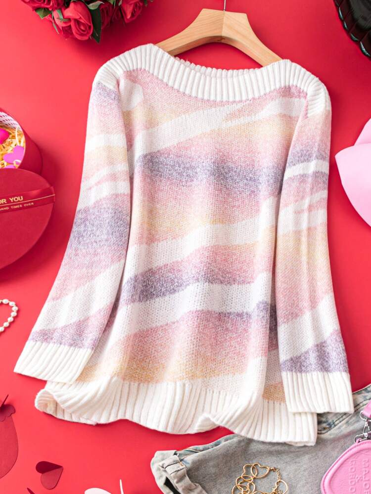 Plus Size Women's Color Block Round Neck Pullover Sweater Knit Pullover Fall Winter