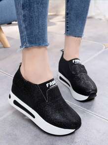 女款新款休閒鞋增高韓版輕盈透氣舒適厚底鞋子休閒運動鞋 - 黑色 - 查看 1
