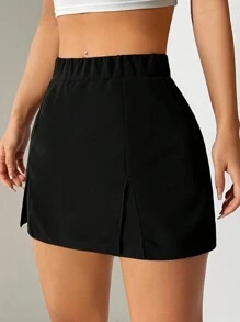 SHEIN EZwear 女款純色開叉裙褲 - 黑色 - 查看 3