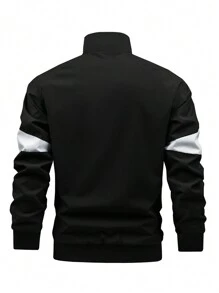 Manfinity Homme Chaquetas De Hombres Con Cierre De Cremallera En Bloque De Colores Sueltos Con Impresión De Letras - Negro - Ver 2