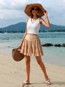 SHEIN VCAY 夏季浪漫撞色蕾丝假日女士白色背心 - 白色 - 查看 5