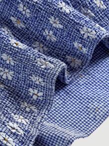 SHEIN MOD Áo cánh tay bồng cổ vuông in họa tiết hoa cúc cỡ lớn cho nữ, mùa hè - Màu xanh lam - Xem 4