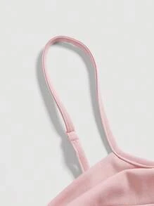 SHEIN MOD Women'S Plus Size Solid Color Twist Front Wide Leg Jumpsuit With Spaghetti Straps - Pink - View 3