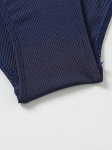 SHEIN Swim Curve Traje De Baño De Una Pieza De Talla Grande Para Mujer Con Detalle Fruncido Y Tirantes Finos - Azul Marino - Ver 4