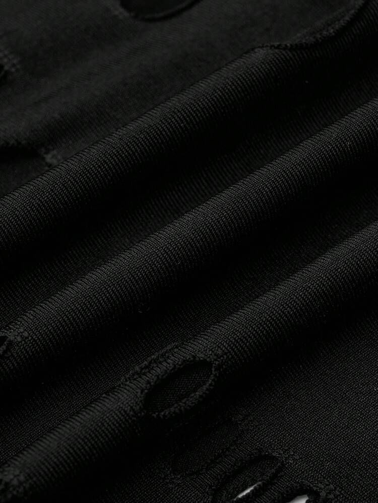 Plus Size Distressed Stand Collar T-Shirt Fall Cloth For Women