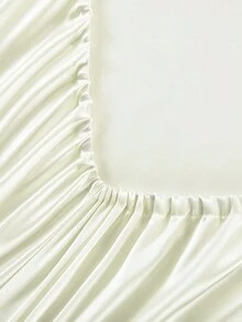 1pc Solid Color Fitted Sheet, Single Size - White - View 4