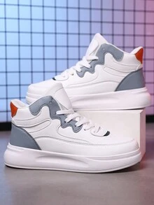 Women's Casual Sports Shoes - Fashionable Thick-Soled, Lace-Up Sneakers. - White - View 2