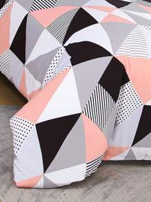 2/3 件套床上用品，超细纤维拉绒材质，几何图案设计，1 个羽绒被套 + 2 个枕套 - 粉色 - 查看 7