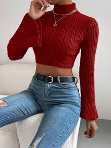EURMUSE Women's Bell Sleeves Sweater - Burgundy - View 6
