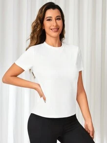 Easithlete 纯色短袖运动T恤健身房女式衬衫 - 白色 - 查看 5