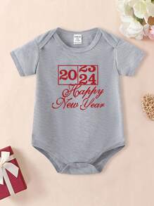 Baby Girls' Short Sleeve Bodysuit With Slogan Print - Grey - View 1