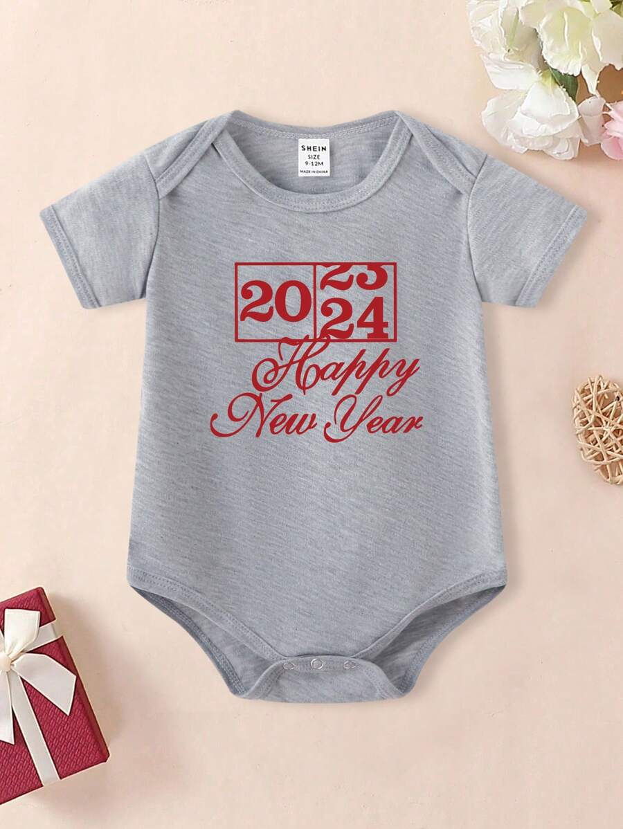 Baby Girls' Short Sleeve Bodysuit With Slogan Print - Grey - View 1