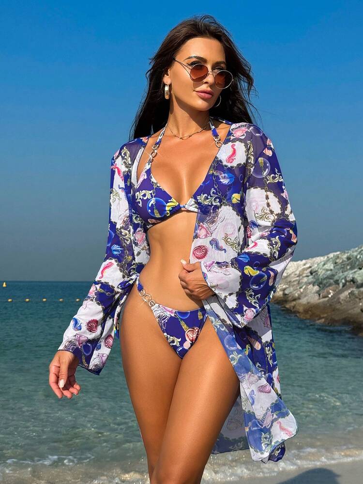 Women's Oceanic Print Halter Bikini Set Carnival Summer