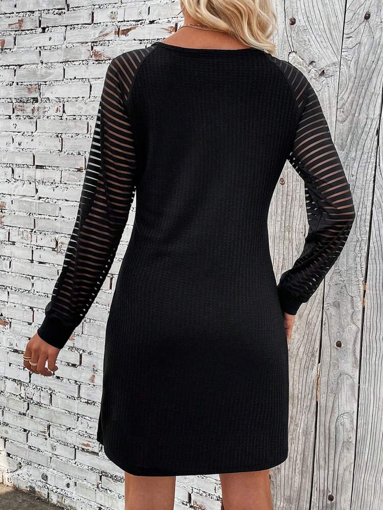 Women's Contrast Mesh Raglan Long Sleeve Dress Fall Cloth For Women