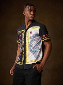 HOUSE OF THE DRAGON X SHEIN Camisa Impresa Para Hombre Con Patrón De Dragón Y Bloqueo De Color