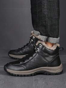男士冬季防風、加絨內裡、防滑、高幫、大尺碼戶外攀登鞋,適用於青少年 - 黑色 - 查看 3