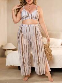 Swim Vcay Summer Beach Plus Size Random Tie Dye Three-Piece Bikini Set - Multicolor - View 4