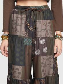 ROMWE Hippie Women's Patchwork Printed Wide Leg Pants - Multicolor - View 6