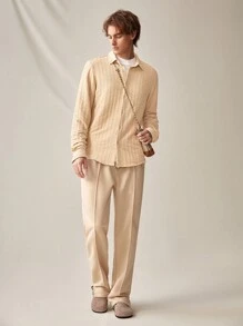 Manfinity VCAY Áo sơ mi nam dáng rộng cài nút phía trước, không có áo len - Màu Khaki - Xem 3