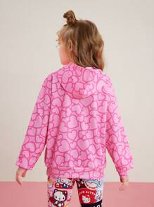 HELLO KITTY AND FRIENDS | SHEIN Tween Girl Heart Print Hooded Sweatshirt - Multicolor - View 2