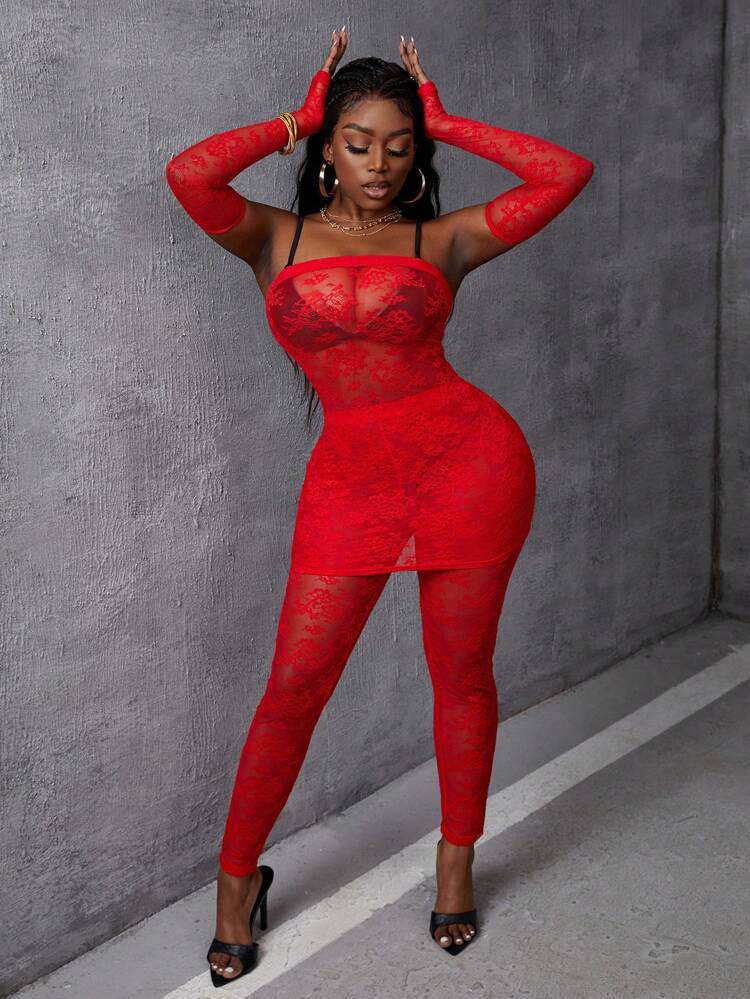 Plain Lace Sexy Fashion Set