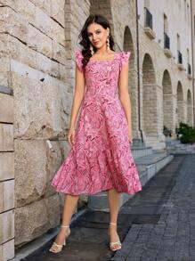 GENKIRA 隨機印花荷葉邊無袖連衣裙 - 彩色 - 查看 4